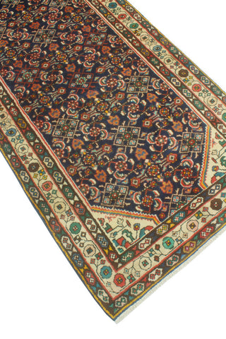 Fine Vintage Distressed Etta Navy/Ivory Runner, 3'4 x 13'0