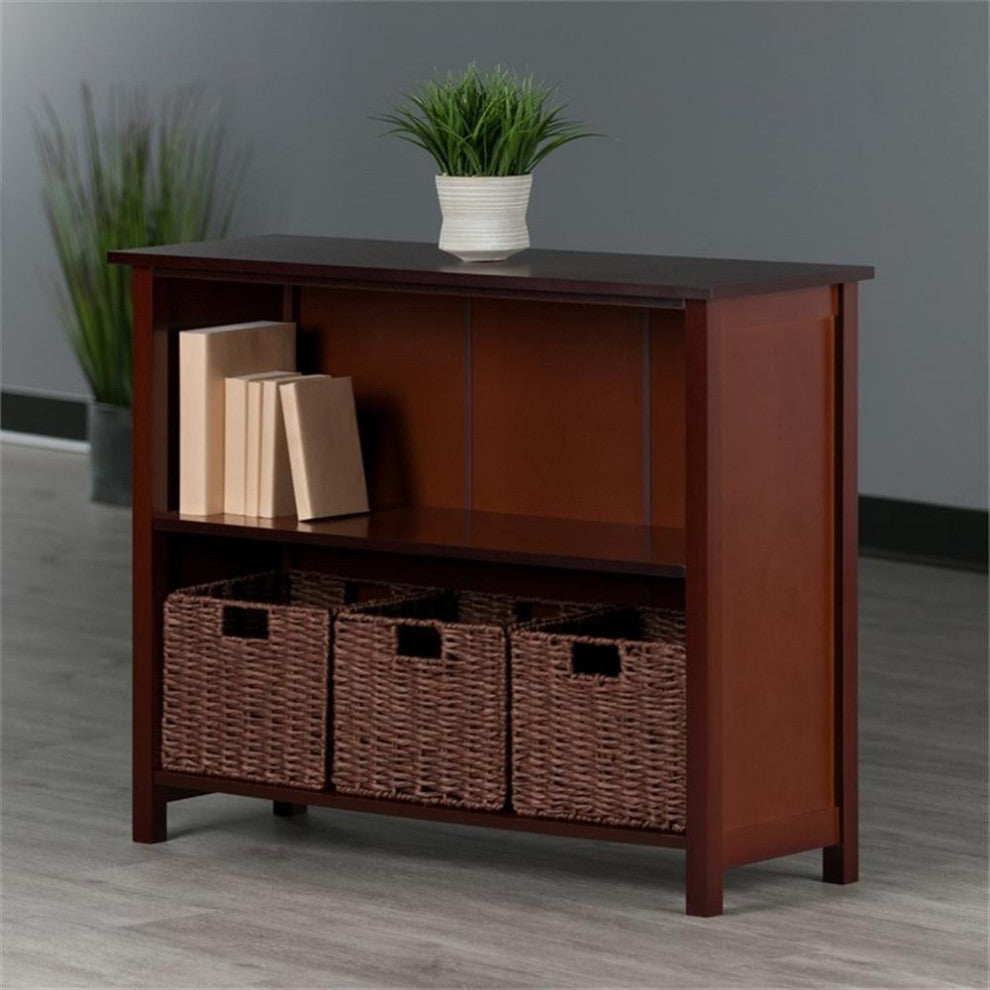 Milan 4-PieceStorage Shelf With 3 Foldable Woven Baskets, Walnut