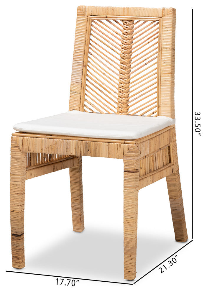 Suci Modern Bohemian Natural Brown Rattan 2-Piece Dining Chair Set