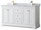 60" Double Bath Vanity, White, White Carrara Countertop, Sinks, Gold Trim