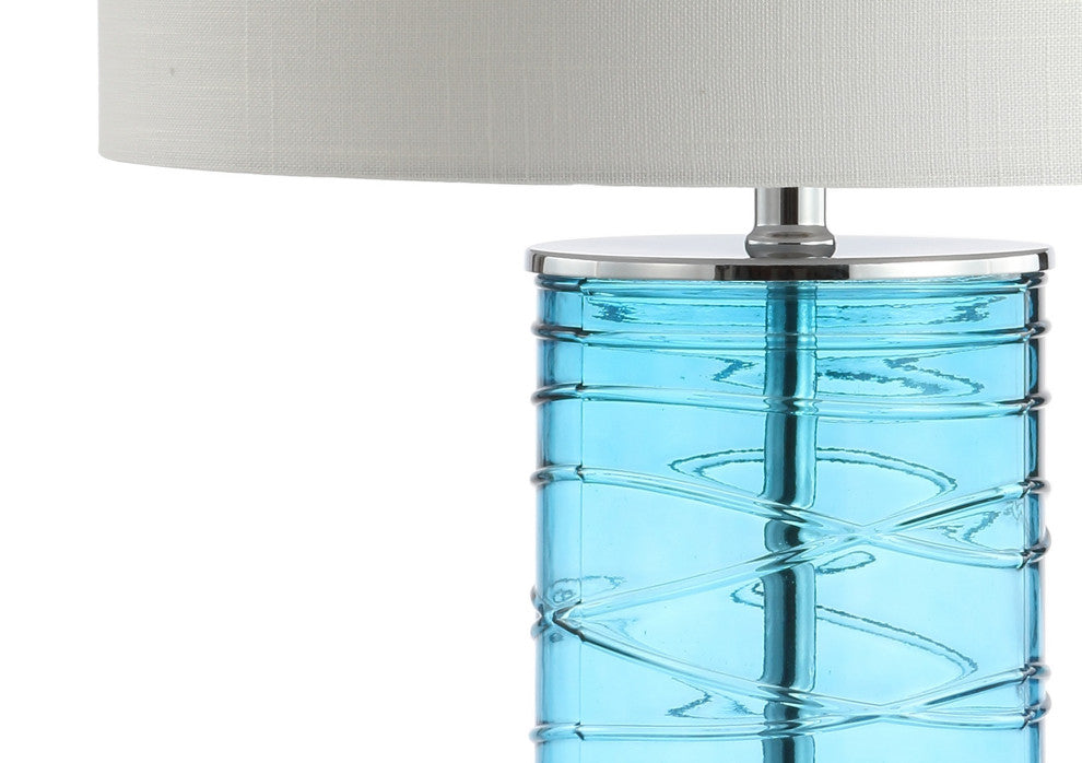 Cole 27.5" Fused Glass Cylinder LED Table Lamp, Set of 2, Turquoise
