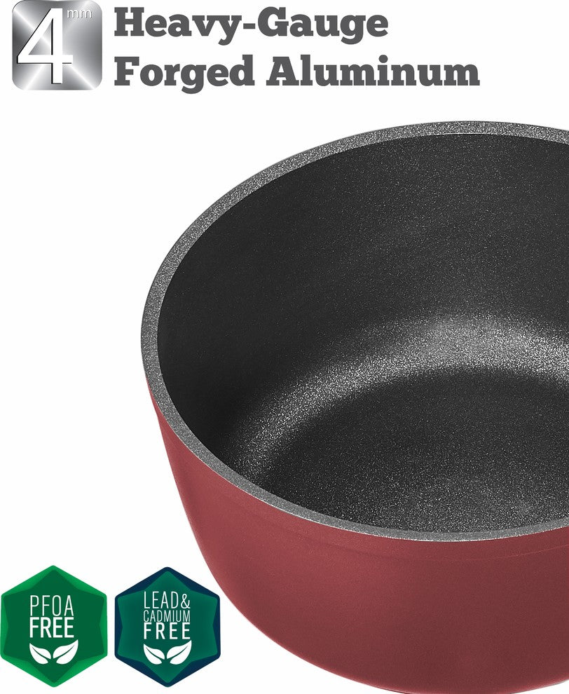 Saflon Titanium Nonstick Sauce Pan with Glass Lid, PFOA Free, Red, 3-Quart