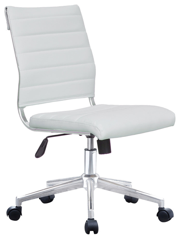 Mid Back Swivel Boss Ribbed PU Leather Office Chair Modern Ergonomic, White