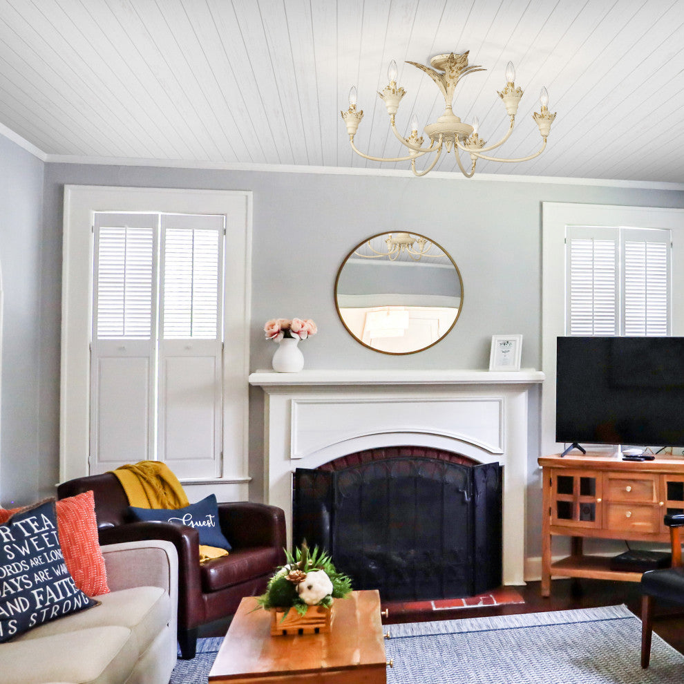 Golden Lighting 0846-6SF Lillianne 6 Light 29"W Semi-Flush - Antique Ivory