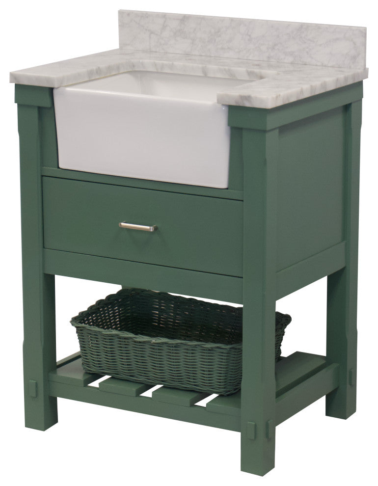 Charlotte 30" Bathroom Vanity, Sage Green, Carrara Marble