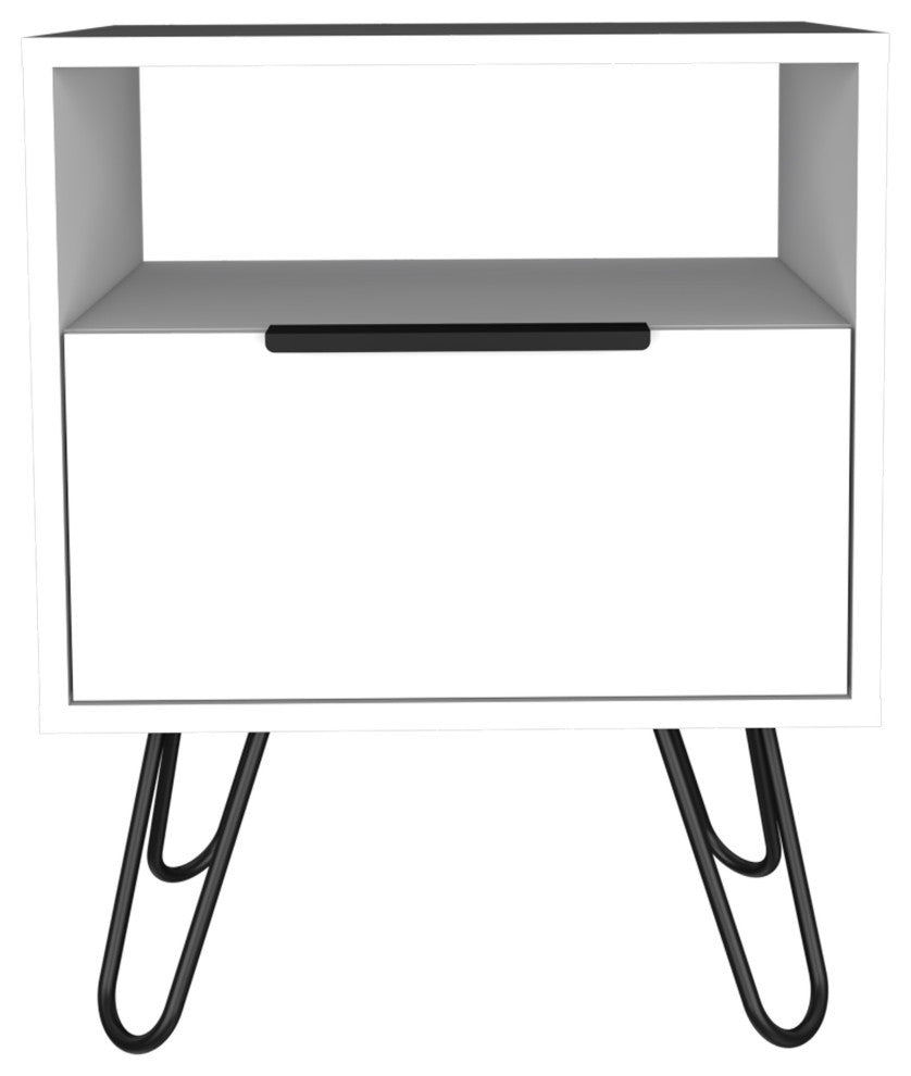 Vienna Modern Bedroom Nightstand with Cabinet and Hairpin Legs, White
