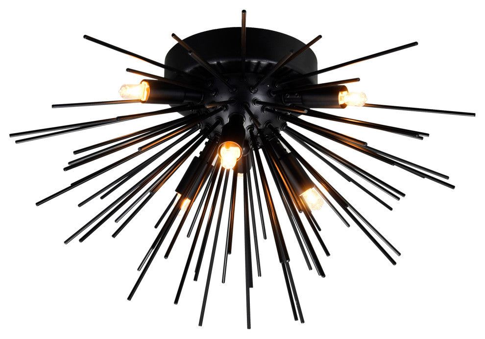 Savannah 6 Light Flush Mount With Black Finish