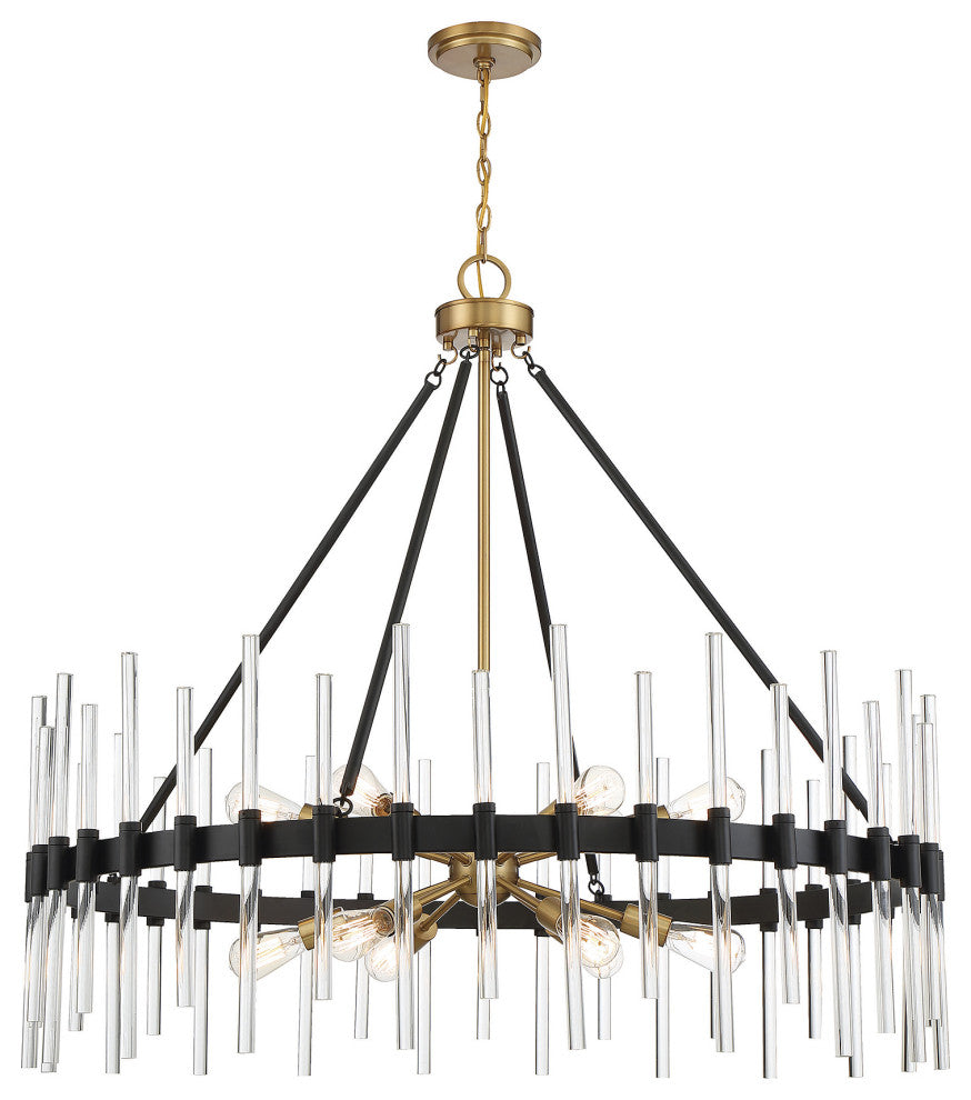Santiago 12-Light Chandelier, Matte Black With Warm Brass Accents