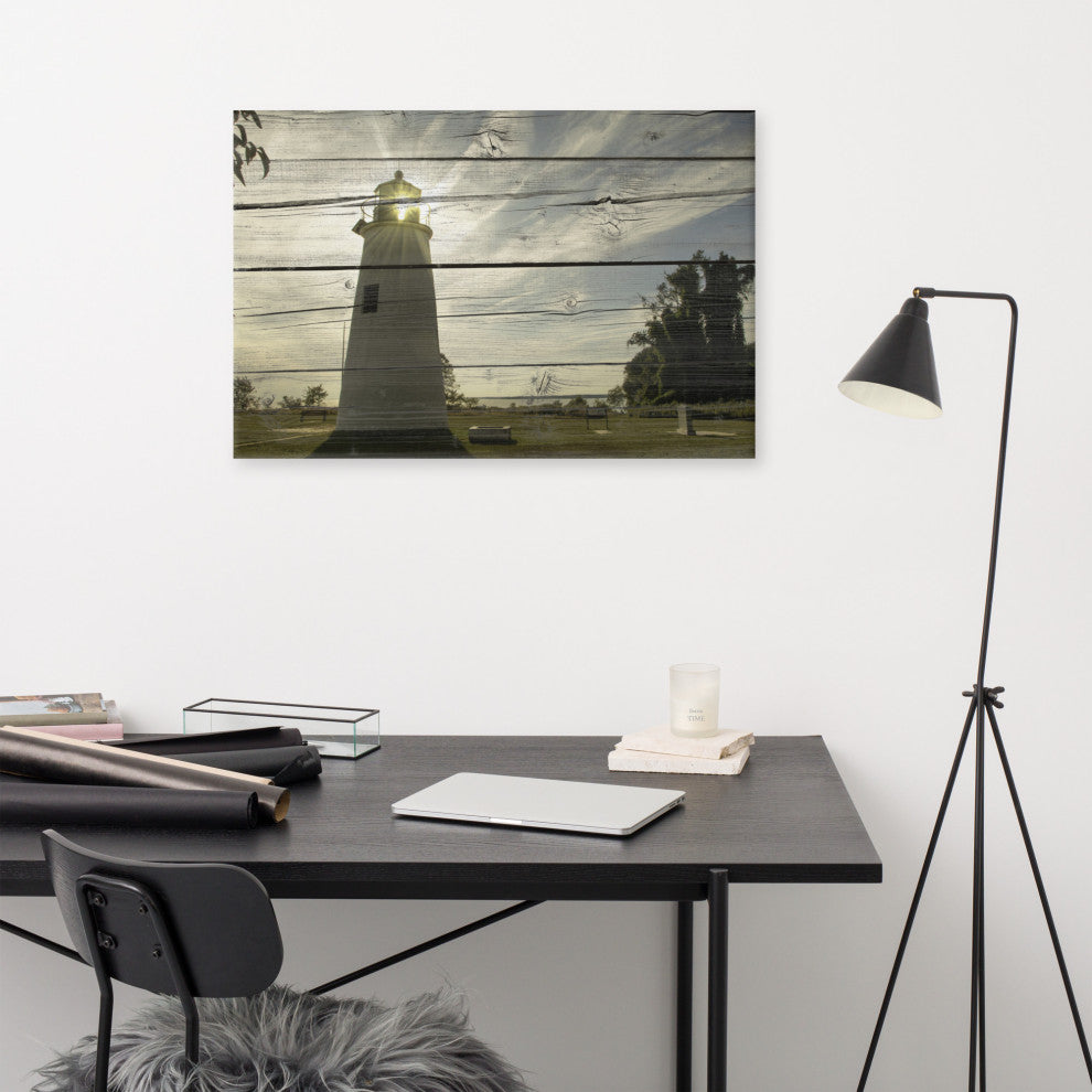 Faux Rustic Reclaimed Wood Turkey Point Lighthouse Canvas Prints, 24" X 36"