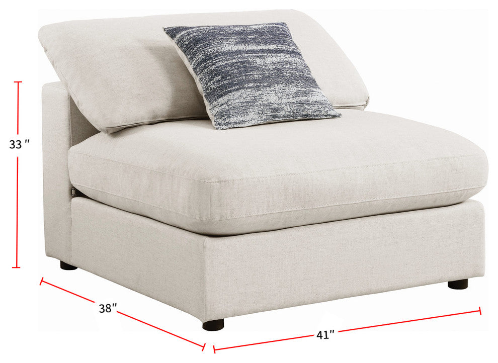 Upholstered Armless Chair, Beige Finish
