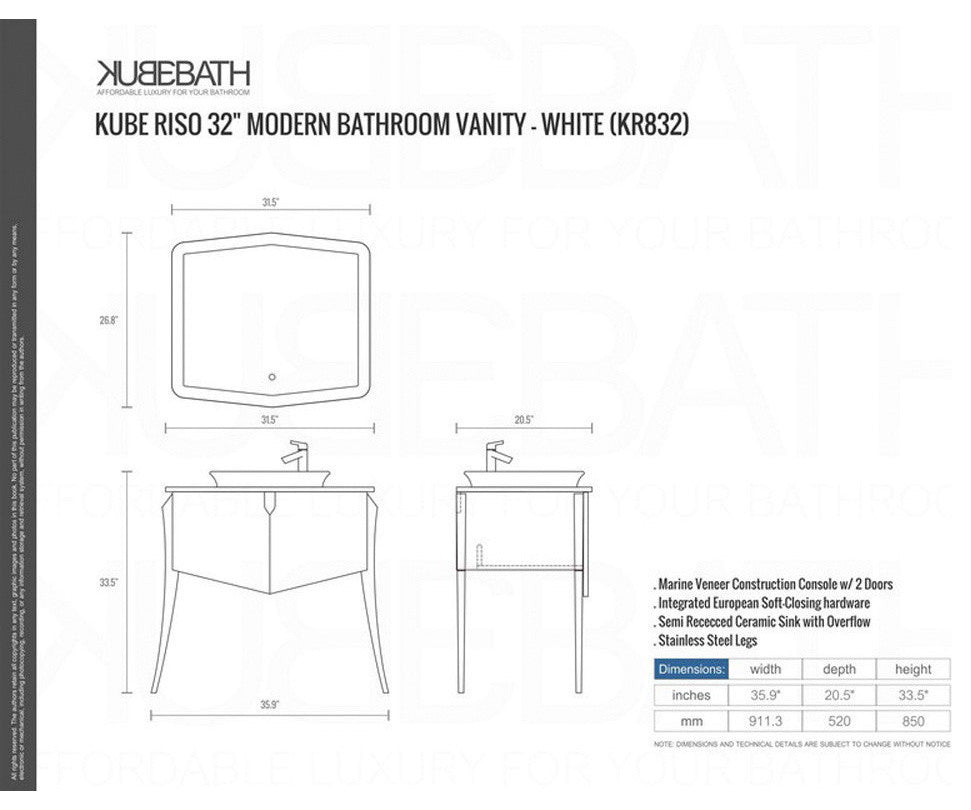 Riso 35.5" Single Modern Bathroom Vanity by Kube Bath