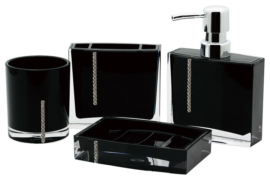 Krystal Bathware CBAK3100K Reef 4-Piece  Bath Accessory Set, Black