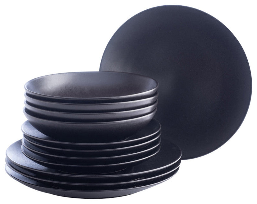 Porto by Stone Lain Semplice Stoneware Dinnerware Set, Black Matte, 12-Piece