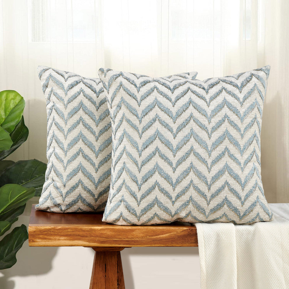 Jacquard Chenille Pillow Covers, 2-Piece Set, Light Blue, 20"x20"