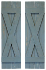 X Board and Batten Exterior Shutters Pair, Blue, 84"