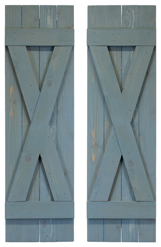 X Board and Batten Exterior Shutters Pair, Blue, 84"