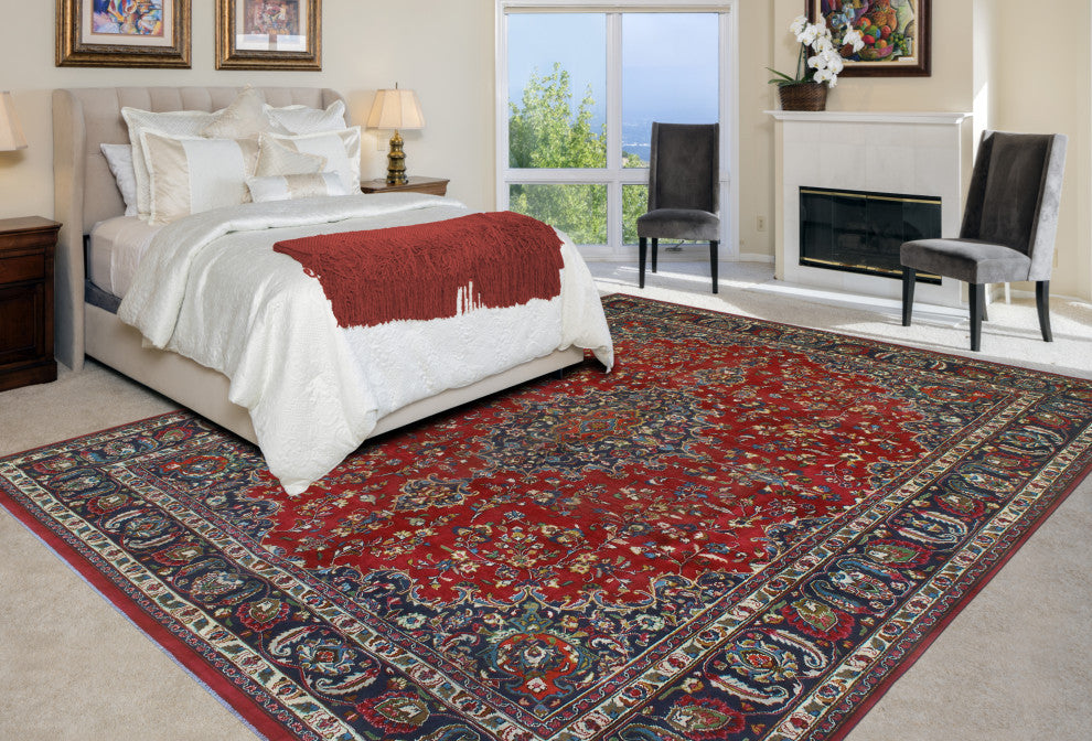 Fine Vintage Distressed Netice Red/Navy Rug, 9'8 x 12'8