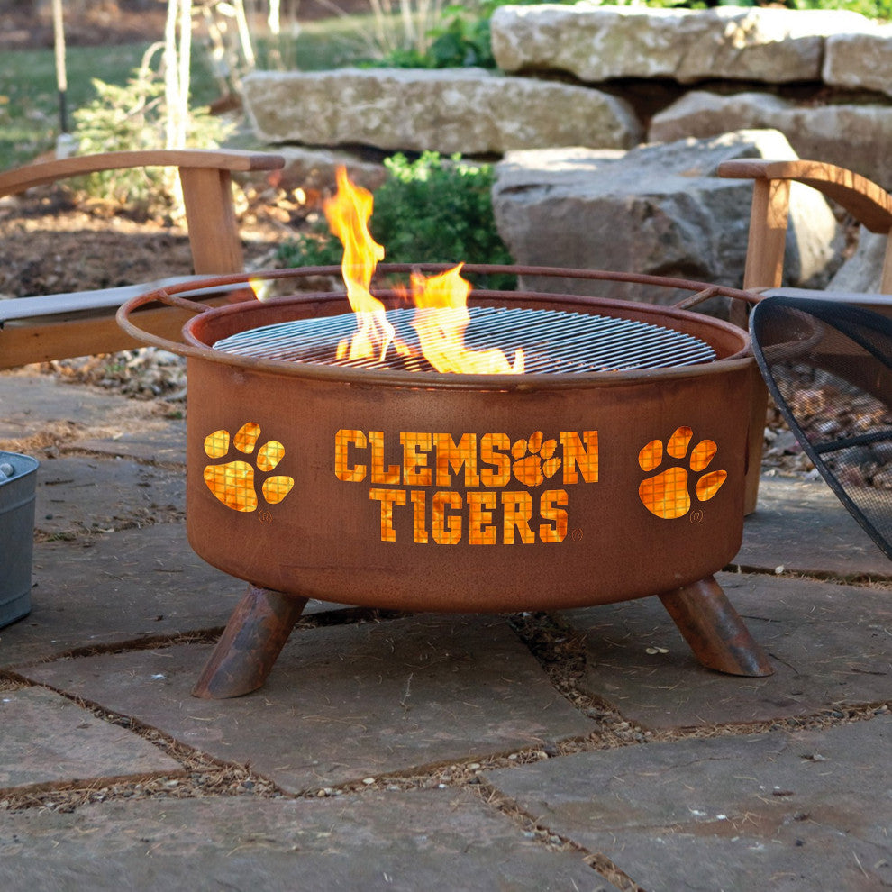 Customizable NCAA Logo Fire Pit, Rust Patina, Clemson