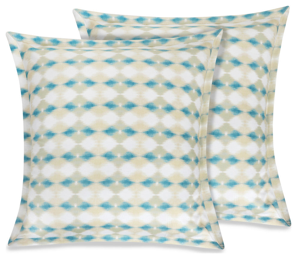 Delara 100% Organic Cotton 2 Inch Flange Euro Sham Set of 2, 26"X26", Multi-Colo