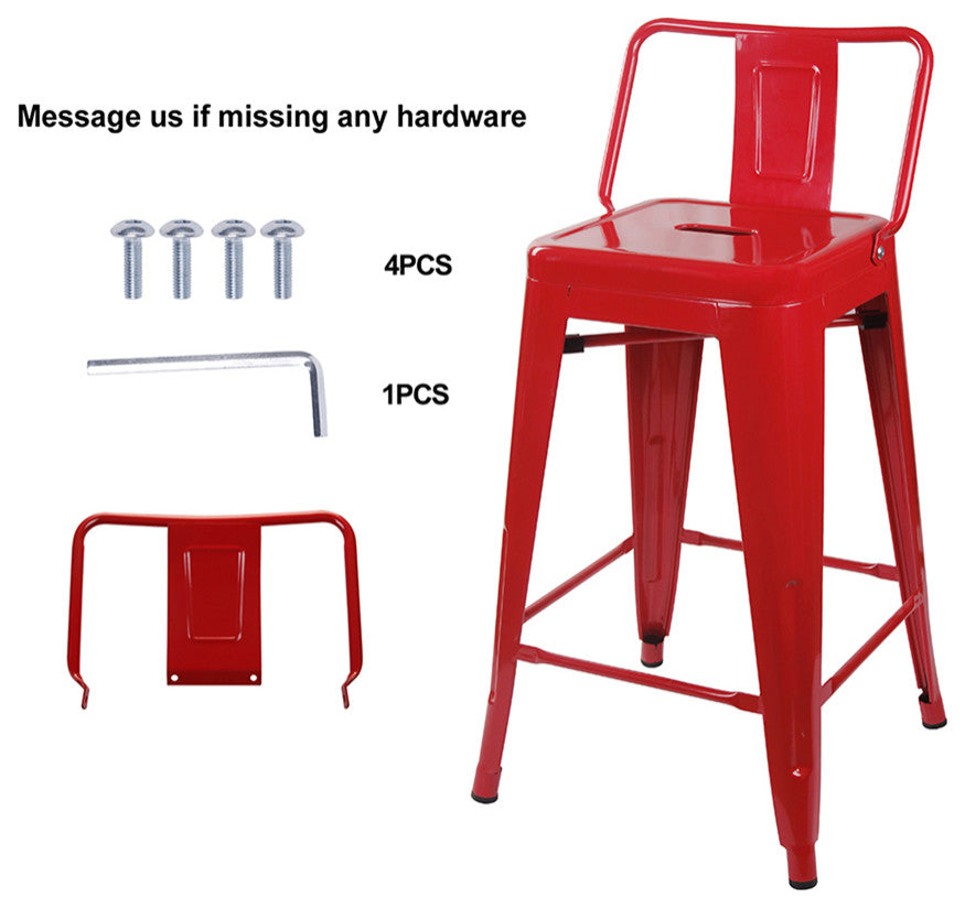 Lowback Red Metal Bar Stools, Set of 6