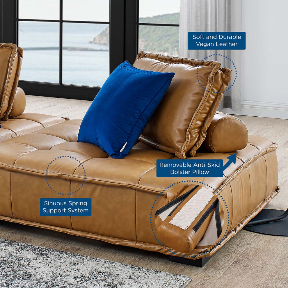 Modular Deep Tufted Sectional Sofa Set, Tan, Fabric, Modern, Lounge Hospitality