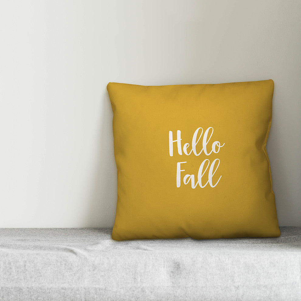Hello Fall in Mustard 18x18 Throw Pillow