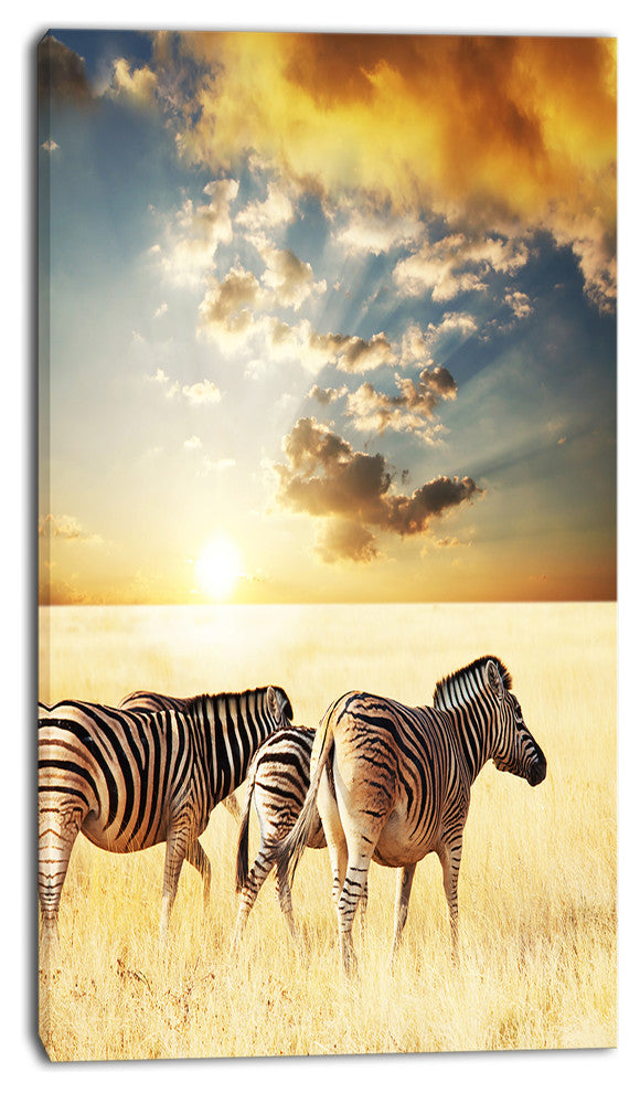 Zebras Walking in African Grassland, African Wall Art Print, 16"x32"