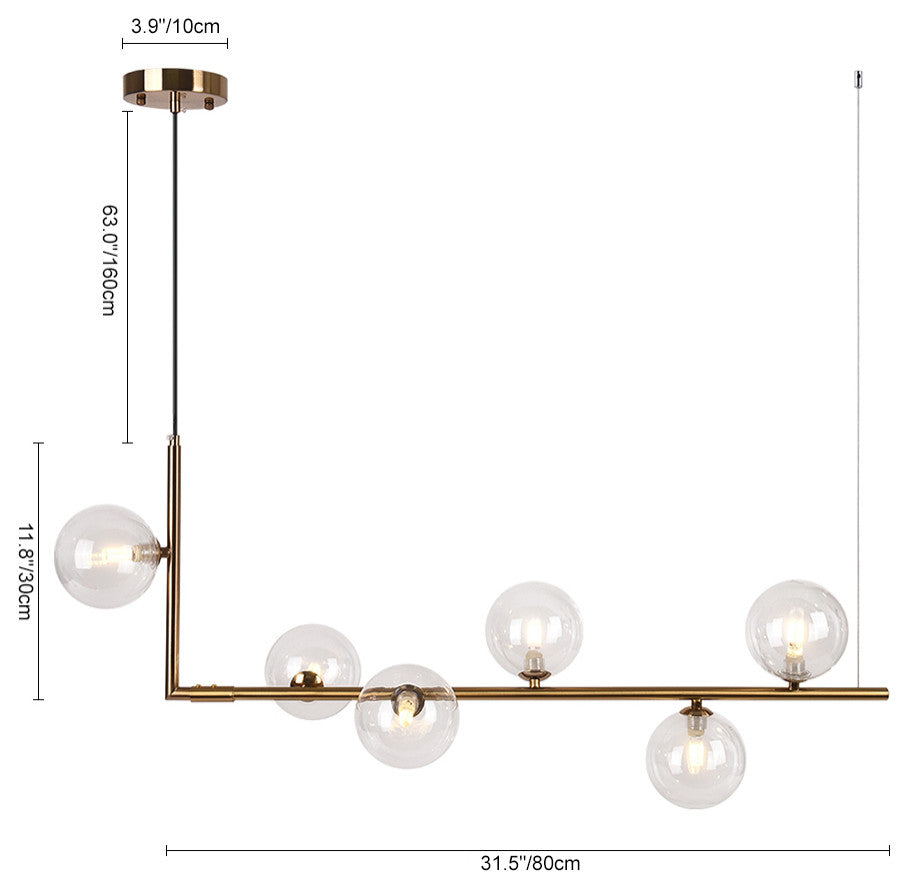 Modern Minimalist Kitchen Island 6-Light Linear Lighting, Brass