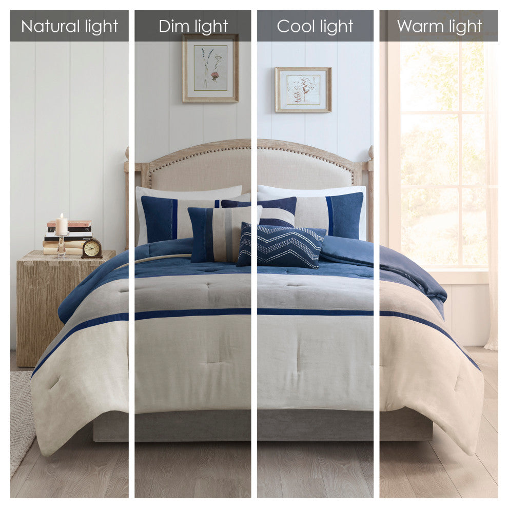 Madison Park Palisades Palizzate Suede 7-Piece Comforter Set, Blue, Cal King