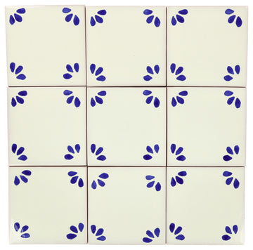 4.25"x4.25" Talavera Mexican Handmade Ceramic Tile, Blue Ville, Set of 9