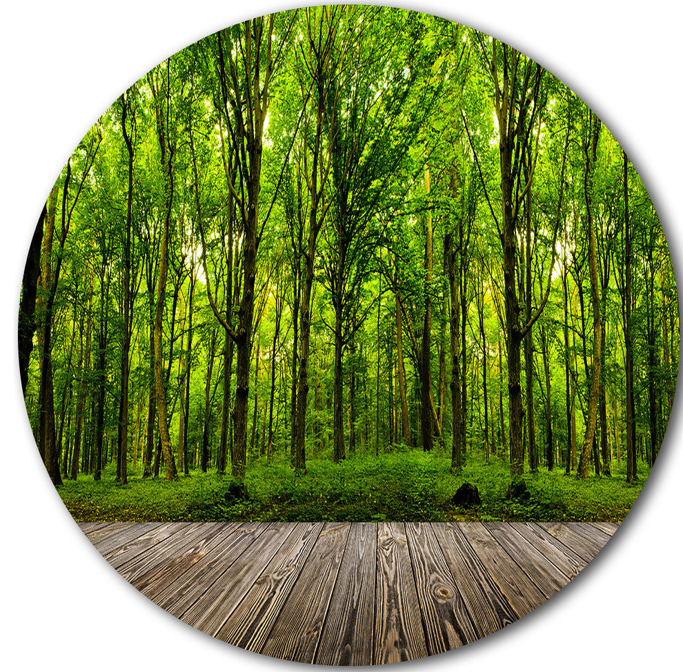 Room Interior In Forest, Landscape Contemporary Round Wall Art, 11"