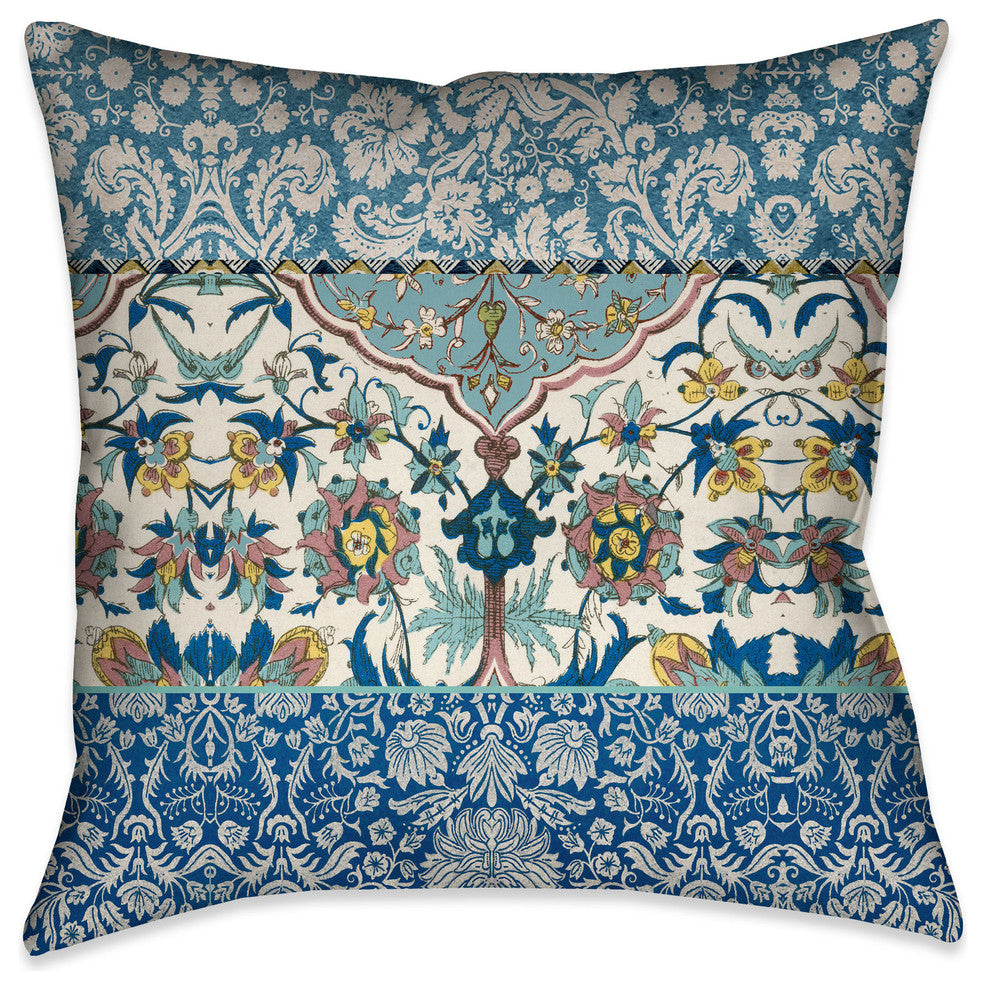 Laural Home Royal Blue Bohemian Tapestry Outdoor Decorative Pillow, 18"x18"