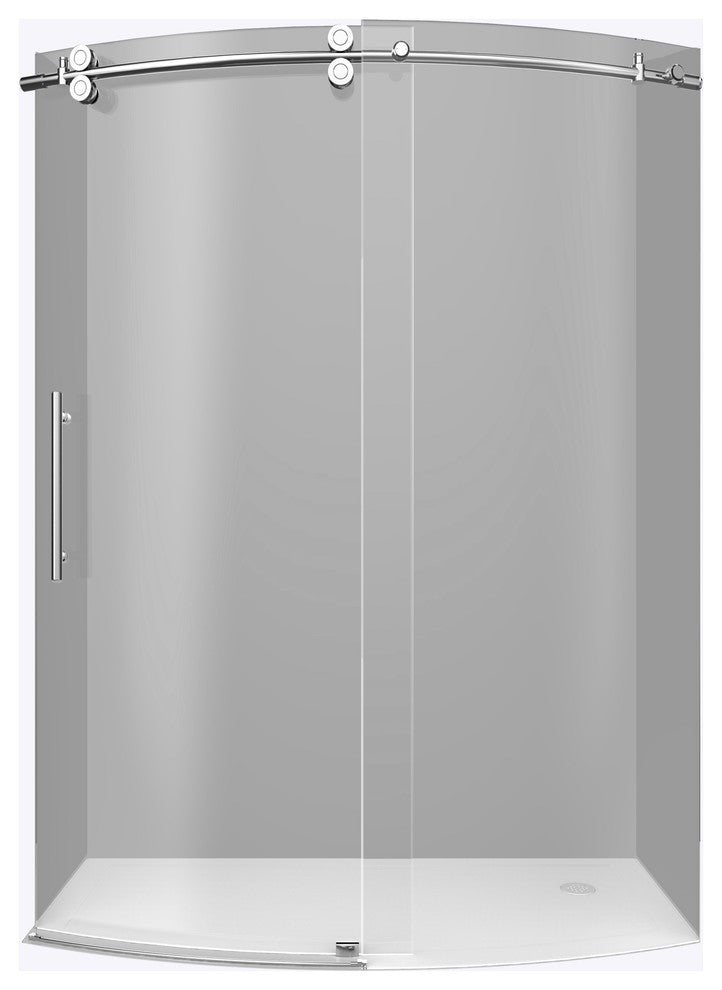 ZenArch 56-60"x75" Frameless Bowfront Sliding Shower Door, Chrome, Left Open
