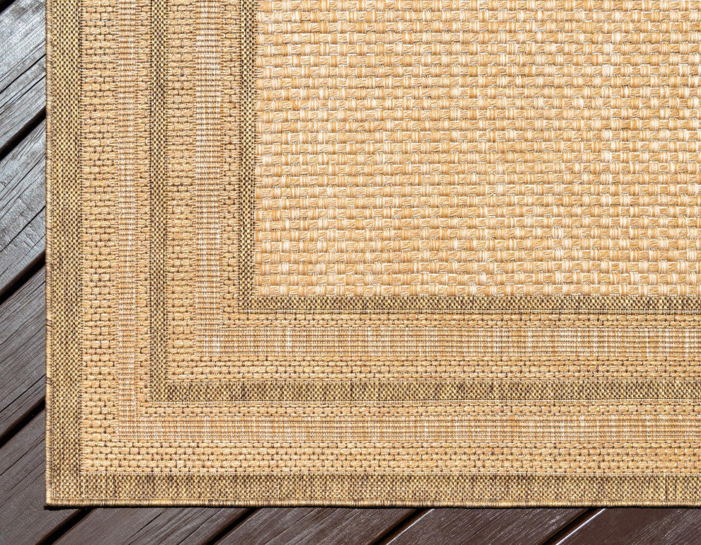 Rug Unique Loom Outdoor Border Light Brown Rectangular 5' 3 x 8' 0