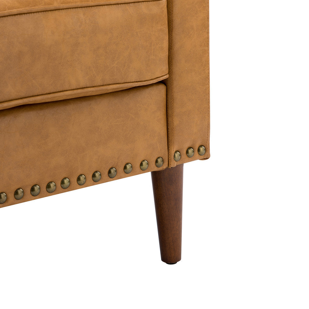 Vegan Leather Armchair With Sloped Arms, Camel