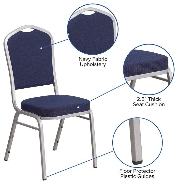 4 Pack Dining Chair, Cushion Seat & Back, Navy Fabric/Silver