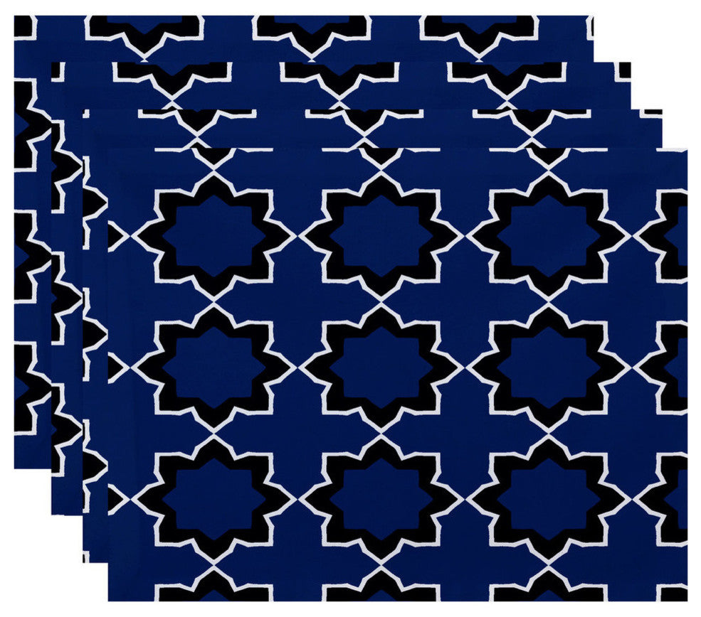 18"x14" Bohemian, Geometric Print Placemat, Blue, Set of 4