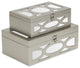 Set of Two Tan Oval Scroll Mirror Jewelry Storage Boxes