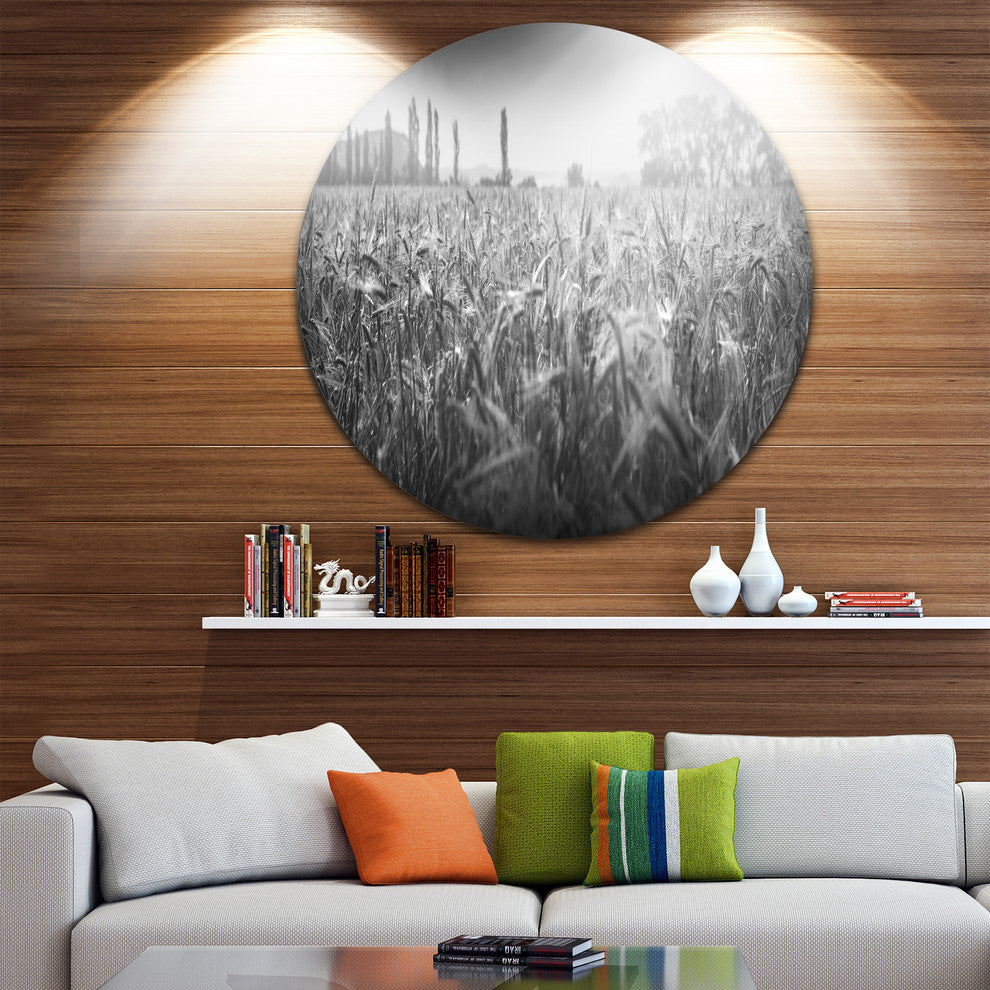 Black And White Wheat Field, Landscape Disc Metal Wall Art, 11"