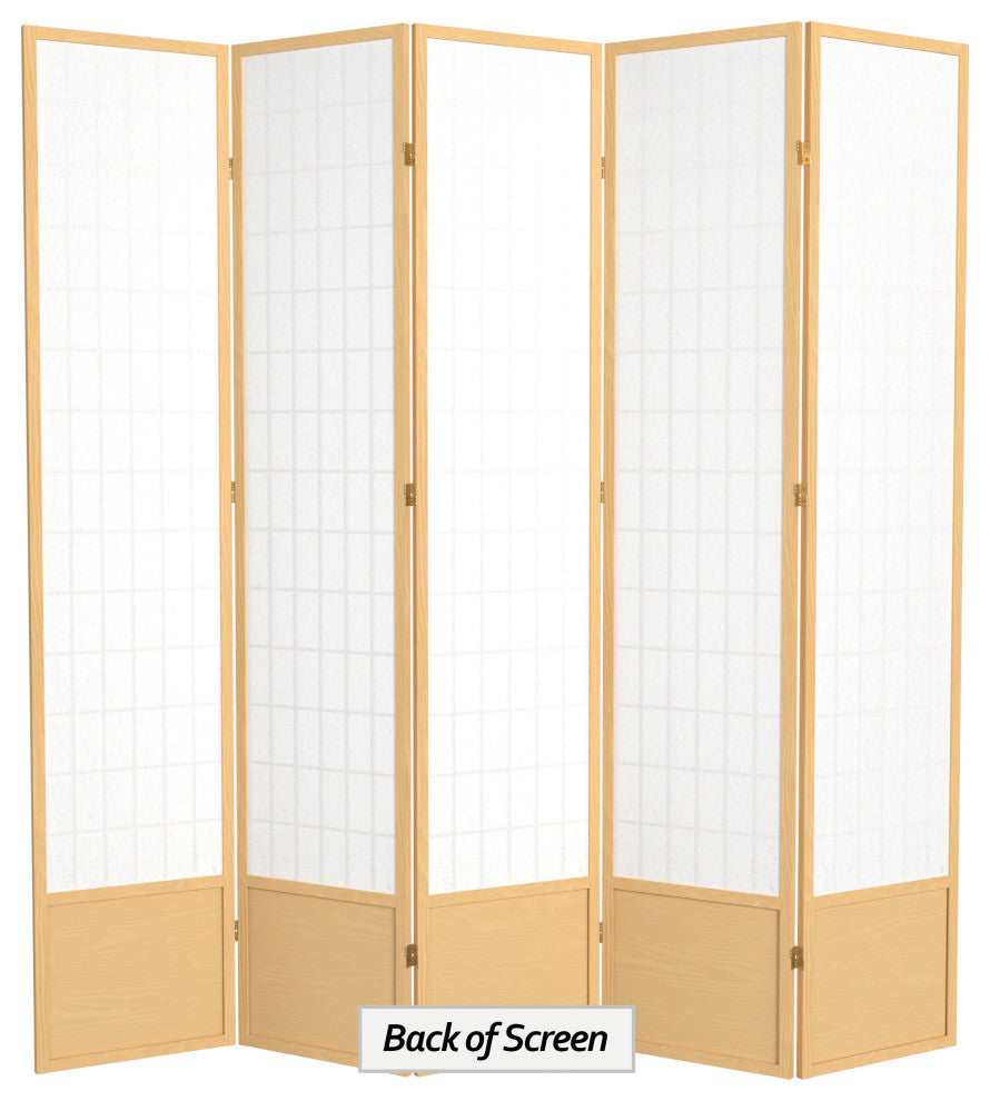 7' Tall Window Pane Shoji Screen, Natural, 5 Panels