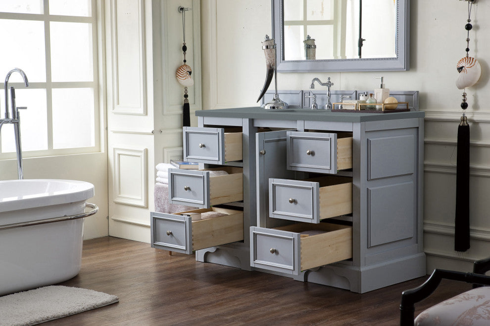 James Martin 825-V48-SL-3CBL De Soto 48" Single Vanity Silver Gray Quartz Top