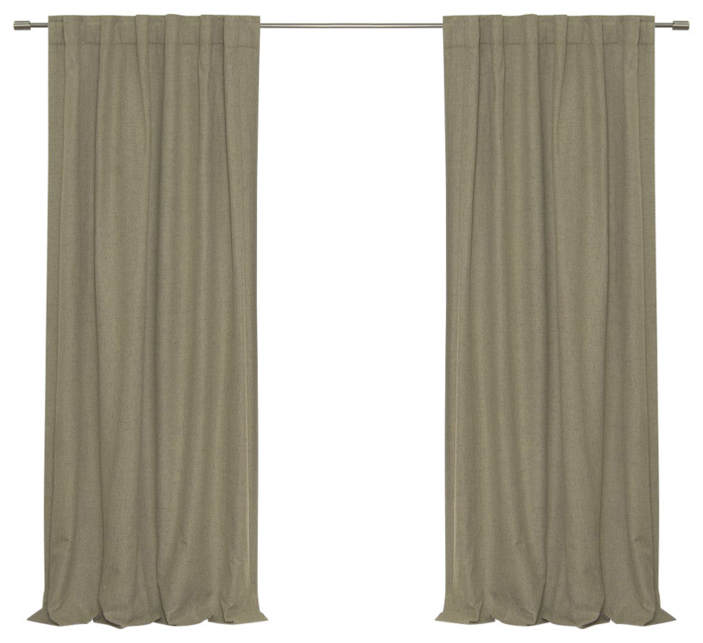 Linen Look Back Tab Blackout Curtains with Coating, Brown, 52"x96"
