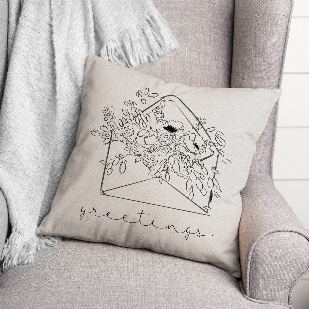 Greetings Floral Envelope 18x18 Spun Poly Pillow