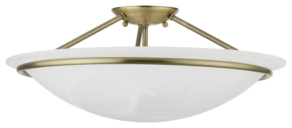 Livex Lighting Antique Brass 3-Light Large Semi-Flush