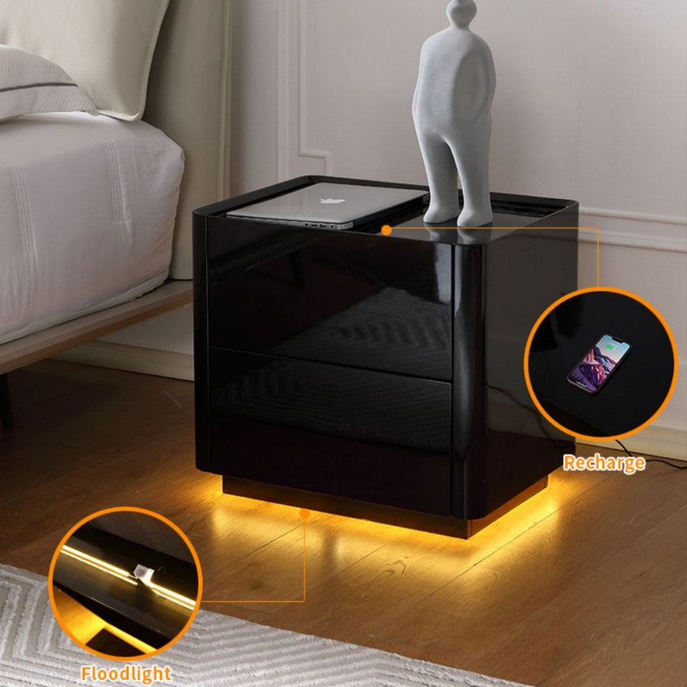 Modern Night Stand with Human Induction Atmosphere Lamp, White, Includes Wireless Charging