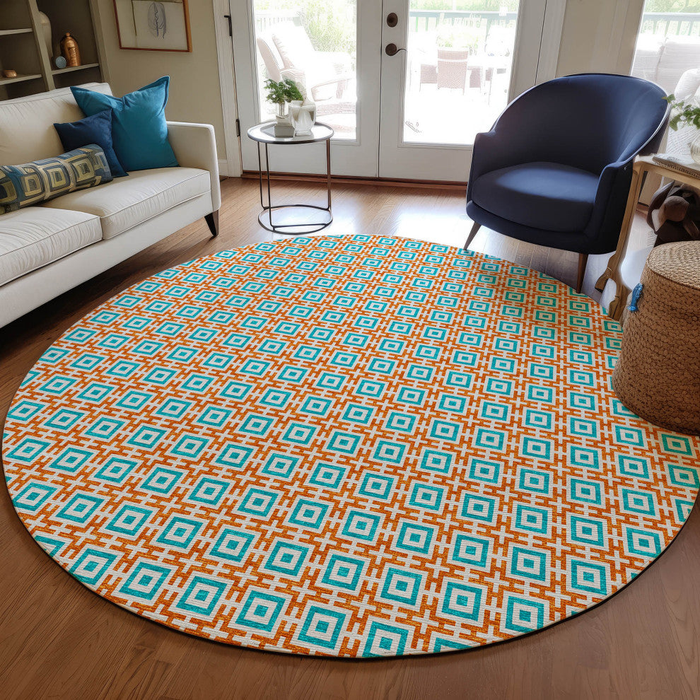 Indoor/Outdoor Marlo MO1 Orange Machine Washable 10' x 10' Rug