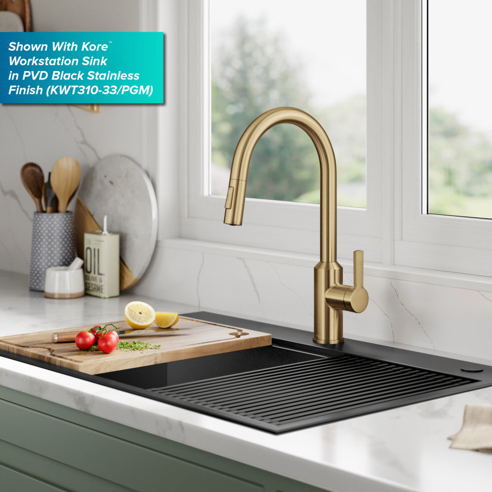 Oletto Touchless Sensor Pulldown Single Handle Kitchen Faucet, Brushed Brass