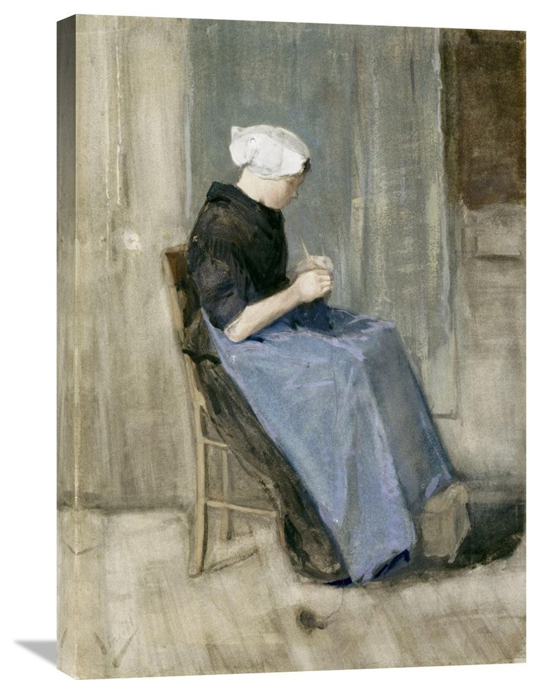 "A Young Scheveningen Woman Knitting" Artwork, 21" x 30"