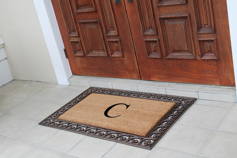 A1HC Rubber & Coir Classic Paisley Border Large Double Monogram Doormat 30X48, C