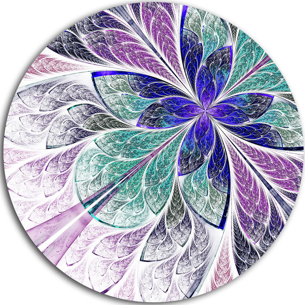 Blue And Purple Fractal Flower Design, Floral Round Wall Art, 23"